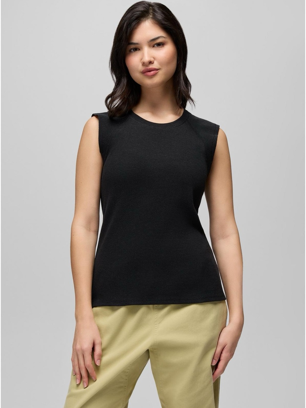Prana “Touchstone” Black Sleeveless Waffle Knit Muscle Tank NWT Sz L